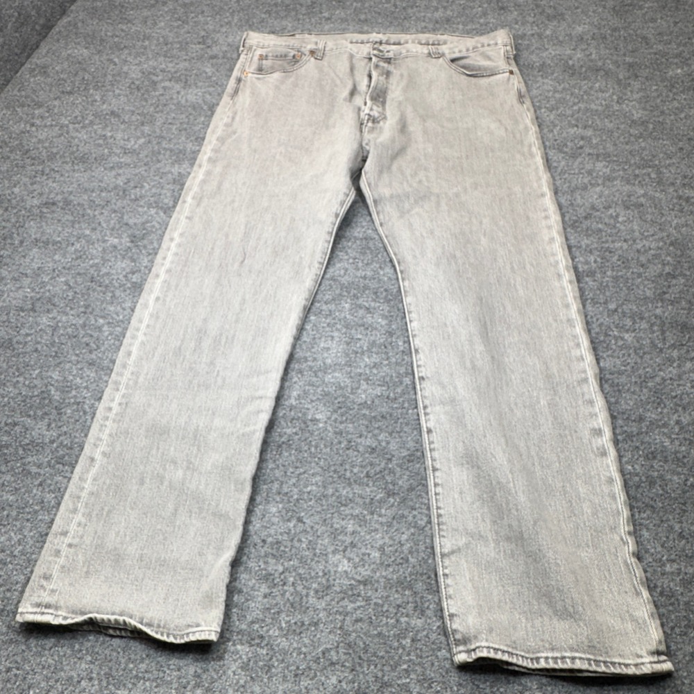 Levis 501 Jeans Mens 42x32 Gray Straight Button Fly Denim Regular Fit Stretch